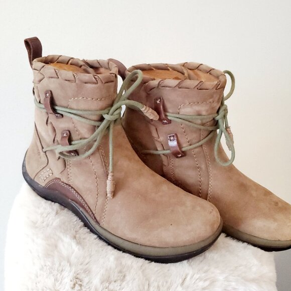 Earth Scenic Brown Khaki Leather Wrap Around Lace Ankle Boots Size 7 - Picture 6 of 12